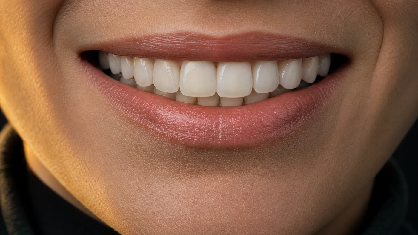 The same smile after treatment, restored and evenly shaped